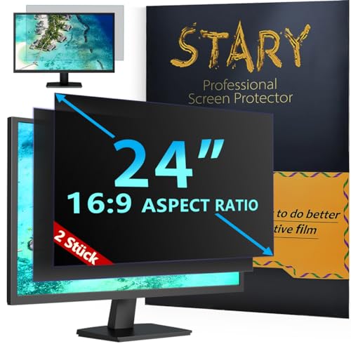 STARY 2 Stück Computer Bildschirm Blickschutzfilter für 24 Zoll Monitor 16:9 Seitenverhältnis, Anti-Blaulicht Displayschutz, 24 Zoll Abnehmbare Privacy Screen Filter, Blendfreie Schutzfolie von STARY