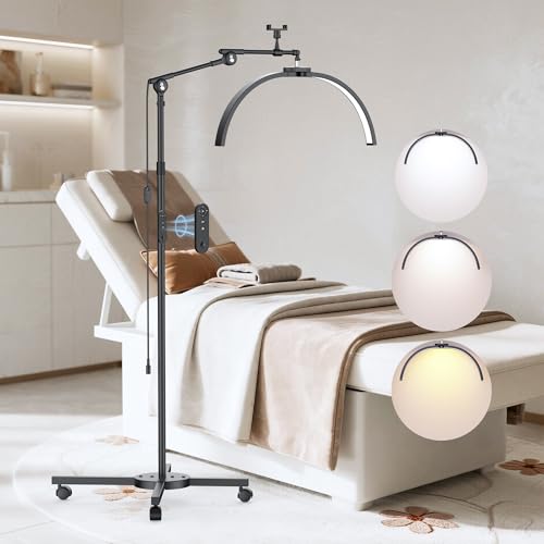 STASUN Halbmond-Stehlampe,Faltbare LED Wimpern Lampe,28 Zoll 40W Dimmbar Stehlampe mit Telefonständer für wimpernverlängerung,für Nail Tech, Beauty, Tattoo Künstler,Kosmetik Lash Light-Schwarz von STASUN