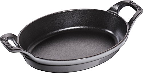 STAUB Auflaufform, oval mit 2 Griffen, 21 cm, 0,7 L, Gusseisen, für alle Herdarten, stapelbar, Graphitgrau von STAUB