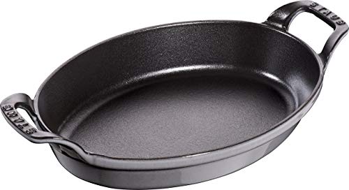 STAUB Ofenform/Servierplatte/Auflaufform, oval mit 2 Griffen, 24 cm, 1 L, Gusseisen, Für alle Herdarten inkl. Induktion & Backofen, stapelbar, Graphitgrau von STAUB
