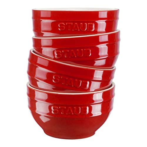 STAUB Ceramique Schüsselset, Schüssel 4-tlg Kirsch-Rot Keramik 14 cm 0,7 Liter Zubereiten und Servieren von STAUB