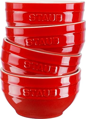 STAUB Ceramique Schüsselset, 400 ml, Müslischüsseln, Servierschüsseln, Dessertschalen, Rot, Keramik, 12 cm, 4-tlg von STAUB