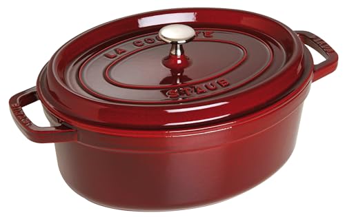 STAUB Gusseisen Bräter/Cocotte, Oval 29 cm, 4,25 L, Aromaregen Funktion, Für alle Herdarten geeignet, Grenadine von STAUB