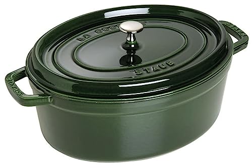 STAUB Gusseisen Bräter/Cocotte, Oval 31 cm, 5,5 L, Aromaregen Funktion, Für alle Herdarten geeignet, Basilikum/Grün von STAUB