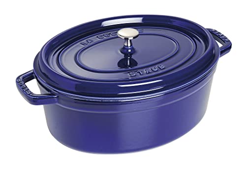 STAUB Gusseisen Bräter/Cocotte, Oval 31 cm, 5,5 L, Aromaregen Funktion, Für alle Herdarten geeignet, Dunkelblau von STAUB