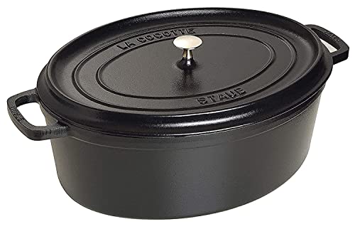 STAUB Gusseisen Bräter/Cocotte, Oval 31 cm, 5,5 L, Aromaregen Funktion, Für alle Herdarten geeignet, Schwarz von STAUB