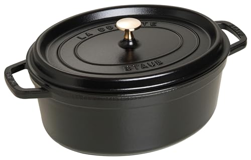 STAUB Gusseisen Bräter/Cocotte, Oval 37 cm, 8 L, Aromaregen Funktion, Für alle Herdarten geeignet, Schwarz von STAUB