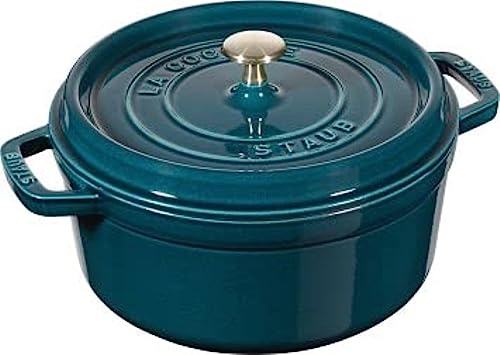 STAUB Gusseisen Bräter/Cocotte, Rund 24 cm, 3,8 L, Aromaregen Funktion, Für alle Herdarten geeignet, La Mer von STAUB