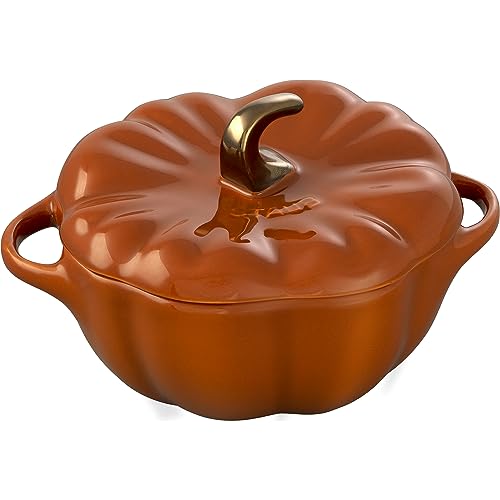 STAUB Keramik-Kürbisform, 0,75 qt, ofen- und herdfest bis 300 °C, Kürbisschale, Backbonbons, gebranntes Orange von STAUB