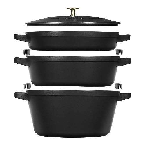 STAUB La Cocotte Kochtopfset, 3-tlg rund Gusseisen Schwarz von STAUB