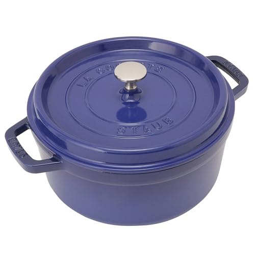 Staub 1102476 Cocotte, 24 cm rund, Bräter aus Gusseisen, königsblau von STAUB