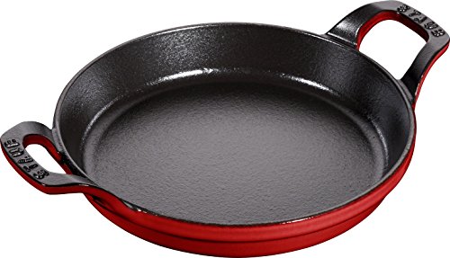 STAUB Auflaufform, rund mit 2 Griffen, 20 cm, 0,75 L, Gusseisen, für alle Herdarten, stapelbar, Kirschrot von STAUB