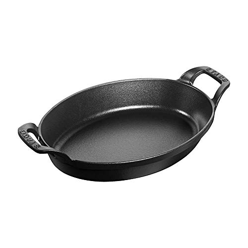 STAUB Ofenform/Servierplatte/Auflaufform, oval mit 2 Griffen, 24 cm, 1 L, Gusseisen, Für alle Herdarten inkl. Induktion & Backofen, stapelbar, Schwarz von STAUB