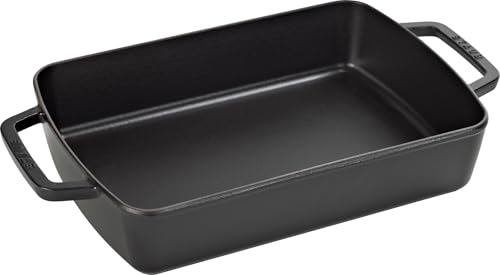 STAUB Auflaufform, rechteckig mit 2 Griffen, 30x20 cm, 3,1 L, Gusseisen, für alle Herdarten, Schwarz von STAUB