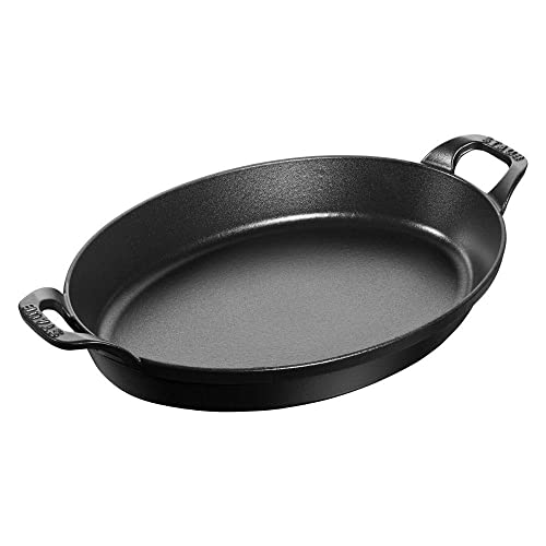 STAUB Ofenform/Servierplatte/Auflaufform, oval mit 2 Griffen, 32 cm, 2,2 L, Gusseisen, Für alle Herdarten inkl. Induktion & Backofen, stapelbar, Schwarz von STAUB
