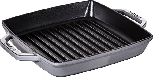 STAUB Gusseisen Grillpfanne mit zwei Griffen, Induktionsgeeignet, Quadratisch, 23 cm, Graphitgrau von STAUB