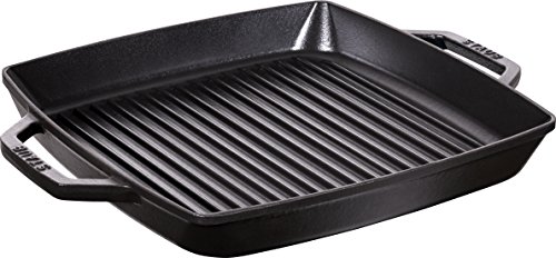 STAUB Gusseisen Grillpfanne mit zwei Griffen, Induktionsgeeignet, Quadratisch, 33 cm, Schwarz von STAUB