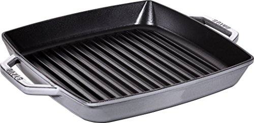 STAUB Gusseisen Grillpfanne mit zwei Griffen, Induktionsgeeignet, Quadratisch, 33 cm, Graphitgrau von STAUB