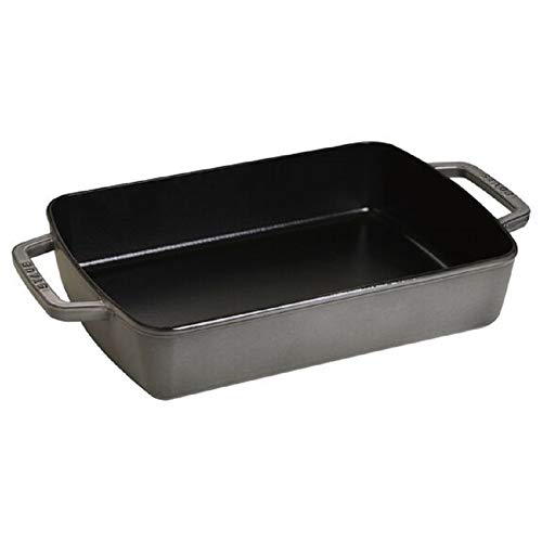 STAUB Ofenform/Servierplatte/Auflaufform, rechteckig mit 2 Griffen, 30x20 cm, 3,1 L, Gusseisen, Für alle Herdarten inkl. Induktion & Backofen, Graphitgrau von STAUB