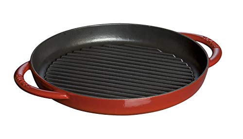 Staub Grillpfanne rund (26 cm, induktionsgeeignet, mit mattschwarzer Emaillierung im Inneren der Pfanne) kirschrot von STAUB