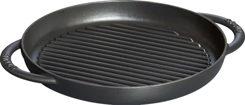 Staub Grillpfanne 26 cm, rund, Schwarz, Gusseisen von STAUB