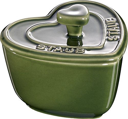 Staub Keramik 2er Set XS Mini Cocotte Herz Dessertschale Auflaufform Basilikumgrün 8 cm von STAUB