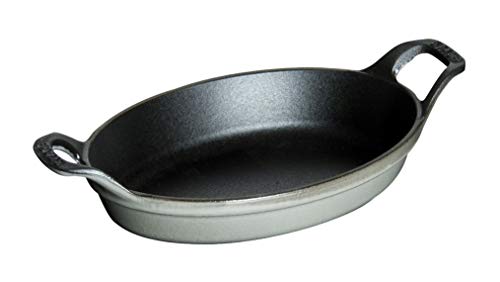 Staub Mini-Auflaufform, oval (15 cm, 0,25 L mit mattschwarzer Emaillierung im Inneren der Auflaufform) grafitgrau von STAUB