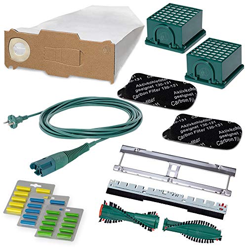 69 tlg. Sparset - Optimal passend für Vorwerk Kobold VK130 VK131 mit Elektrobürste EB 350/351-30 Staubsaugerbeutel - 4 Filter - Service Set EB 350/351 - Kabel 10 Meter - 30 Dufstäbchen von STAUBSAUGERMANUFAKTUR staubsaugermanufaktur.de