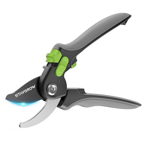 STAYGROW 8.5" Bypass Gartenschere mit scharfer SK5 Stahlklinge, schneidet über 10000 Mal und bleibt scharf, Gartenscheren mit Entsperrung & verstellbarem Griff Gartengeräte für Männer und Frauen von STAYGROW