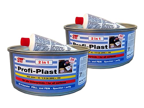 2 kg STC Profi Plast 2in1 2K Karosserie Polyester Spachtelmasse Füllspachtel Feinspachtel (1 x 2 kg Dose inkl. Härter) von STC