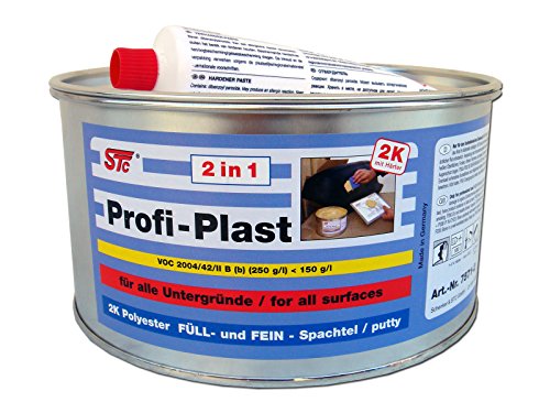 STC Profi Plast 2in1 2K Spachtelmasse 2 kg inkl. Härter – Karosserie Polyester Füllspachtel & Feinspachtel für Auto, Metall, Kunststoff – Schleifbar, standfest, hitzebeständig – Made in Germany von STC
