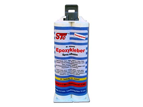 STC 2K Epoxy Kleber 5 Minuten transparent 50 ml Doppelkartusche Epoxid Kleber für Metall, Stein, Beton, Marmor, Holz, Glas, Keramik und Kunststoff von STC