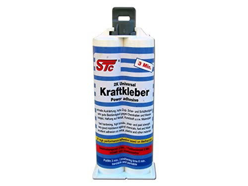 STC 2K Universal Kraftkleber 3 Min Doppelkartusche 50 ml Industriekleber 1:1 gelb/milchig Methacrylat Hochleistungs Karosseriekleber 2K Metallkleber von STC