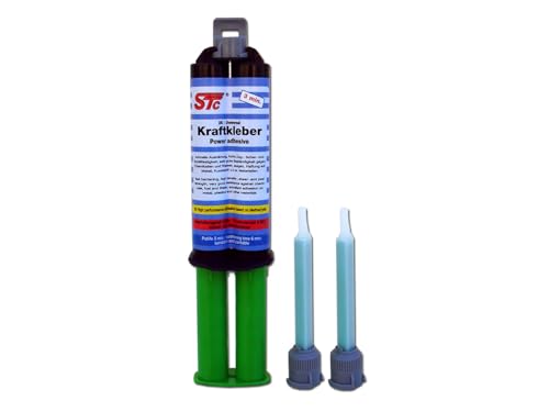 STC 2K Universal Kraftkleber 3 Min Doppelspritze 24 ml inkl. 2 Mischerspitzen Industriekleber 1:1 gelb/milchig Methacrylat Hochleistungs Karosseriekleber 2K Metallkleber von STC