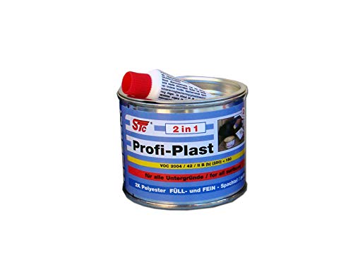 STC Profi Plast 2in1 2K Karosserie Polyester Spachtelmasse Füllspachtel Feinspachtel Dose inkl. Härter (250 g Dose) von STC