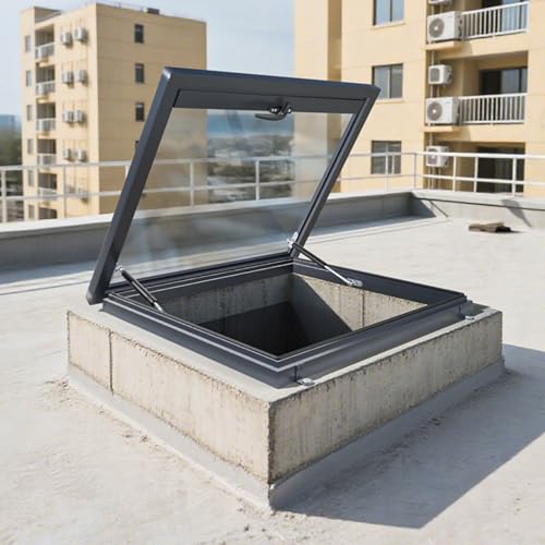 Dachfenster-Schachtabdeckung, Dachbodenlüftungs-Dachluke Mit Griff, Versiegelte Regendichte Dachbodenzugangstür, Hydraulische Stützstange, Breites Anwendungsspektrum(70cm/27.5in) von STCERY