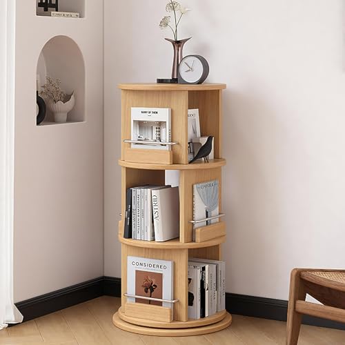 Holz Drehbares Bücherregal Mit 360° Untere Rotierende Scheibe, Drehbar Bücherregal Aufbewahrungs, Display Regal Boden Stehend Regale Für Haus Wohnzimmer Studie Büro(Beige,96cm/37.8in) von STCERY