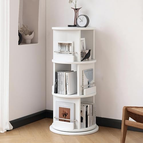 Holz Drehbares Bücherregal Mit 360° Untere Rotierende Scheibe, Drehbar Bücherregal Aufbewahrungs, Display Regal Boden Stehend Regale Für Haus Wohnzimmer Studie Büro(White,96cm/37.8in) von STCERY