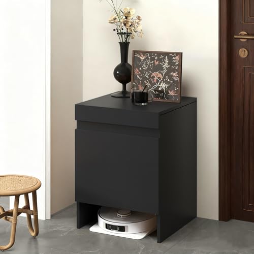 Holz Roboter-Staubsaugerschrank Mit Türen, Saugroboter Ständer Staubsauger, Platzsparendes Ausziehbarer Arbeitsplatten-Organizer-Ständer, Für Wohnzimmer, Schlafzimmer(Black) von STCERY