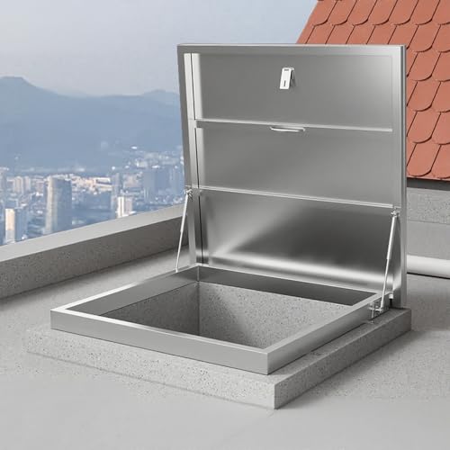 Quadratische Dachzugangsluke-Abdeckplatte, Kellerausgangsabdeckungen Aus Edelstahl 304, Regendichte Dachbodenzugangstür, Mit Schlossdesign Und Griff, Mit Gasdruckfeder(60cm/23.6in) von STCERY