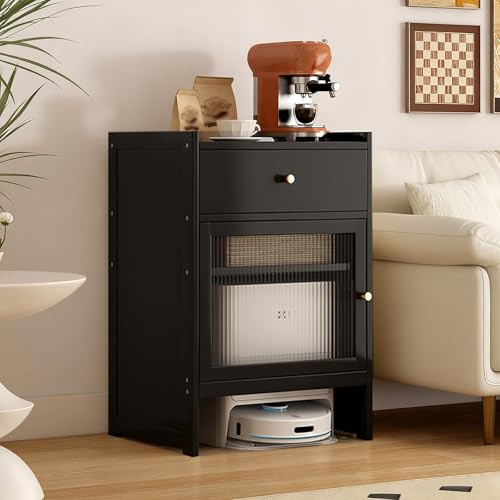 Roboter-staubsaugerschrank, Saugroboter Ständer Staubsauger Mit Türen Und Schublade, Beistelltisch-Aufbewahrungsschrank Mit Verstellbarem Regal, Platzsparend(Black) von STCERY