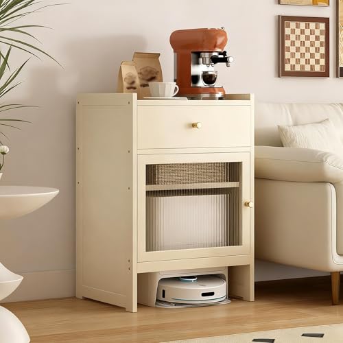 Roboter-staubsaugerschrank, Saugroboter Ständer Staubsauger Mit Türen Und Schublade, Beistelltisch-Aufbewahrungsschrank Mit Verstellbarem Regal, Platzsparend(White) von STCERY