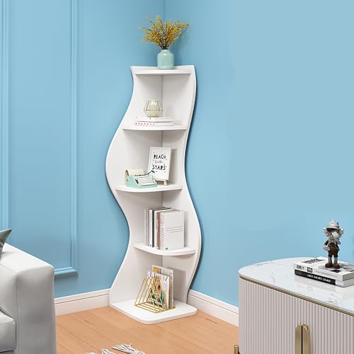 STCERY Eckregal 5 Ebenen, Eckbuchhandel Mit Holzrahmen, Modern Bücherregal, Bodenständiges Displayregal, Hoher Speicherregal, Für Wohnzimmer, Schlafzimmer(50cm/19.7in) von STCERY
