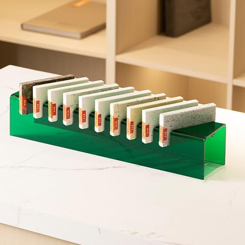 STCERY Fliesenständer Acryl-Bodenfliesen-Präsentationsständer Mit 10 Kartenfächern, Arbeitsplatte Keramik-Quarzsteinplatte Probenhalter, Für Einzelhandelsgeschäfte(Green) von STCERY