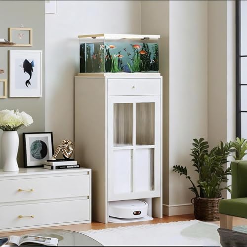 STCERY Holz Roboter-Staubsaugerschrank, Multifunktionaler Moderner Staubsauger-Aufbewahrungsständer, Freistehendes Roboterregal Aus Holz, Mit Türen Und Schubladen(White,50cm/19.7in) von STCERY