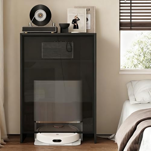 STCERY Holzroboter-Staubsaugerschrank, Staubsauger-Aufbewahrungsschrank, Kehrroboter-Versteckregal Mit Tür, Beistelltisch Für Esszimmer, Küche, Home Office(Black,50cm/19.7in) von STCERY