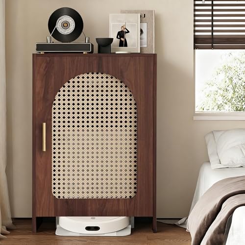 STCERY Holzroboter-Staubsaugerschrank, Staubsauger-Aufbewahrungsschrank, Kehrroboter-Versteckregal Mit Tür, Beistelltisch Für Esszimmer, Küche, Home Office(Brown,45cm/17.7in) von STCERY