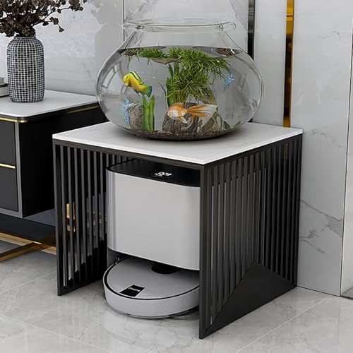 STCERY Metall-Roboter-Staubsaugerschrank, Kehrreiniger-Ständer, Boden-Beistelltisch-Aufbewahrungsständer, Fischtank-Regalschrank, Schiefer-Tischplatte, Lackierung(Black,80cm/31.5in) von STCERY