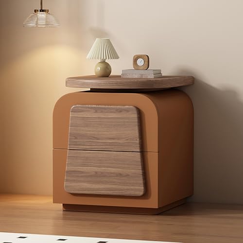 STCERY Nachttisch, Beistelltisch Mit 2 Schubladen, Massivholz Nachttische Mit Lederoberfläche, Moderne Einfache Für Schlafzimmer, Wohnzimmer, Arbeitszimmer(Orange,45cm/17.7in) von STCERY