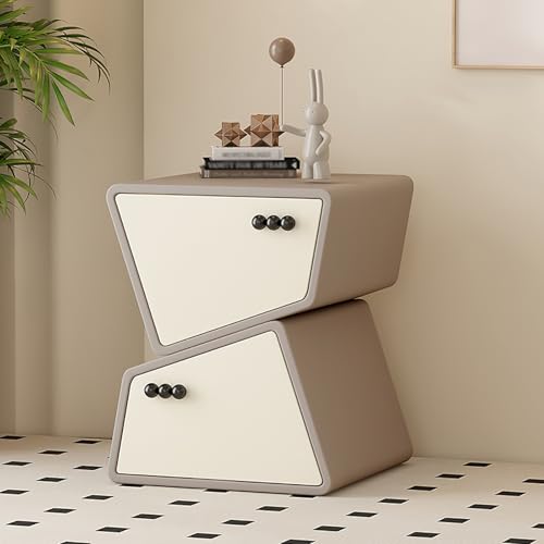 STCERY Nachttisch Mit 2 Schubladen Aus Massivholz, Beistelltisch Mit Mikrofaser-Lederumwicklung, Moderner Nachttisch Mit Ständer, Für Schlafzimmer/Wohnzimmer/Wohnheim(Khaki,40cm/15.7in) von STCERY